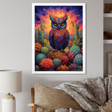 Purple Owl Surrounded By Cacti In The Desert - Owl Canvas Wall Art