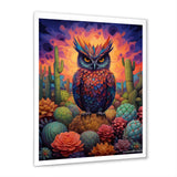 Purple Owl Surrounded By Cacti In The Desert - Owl Canvas Wall Art