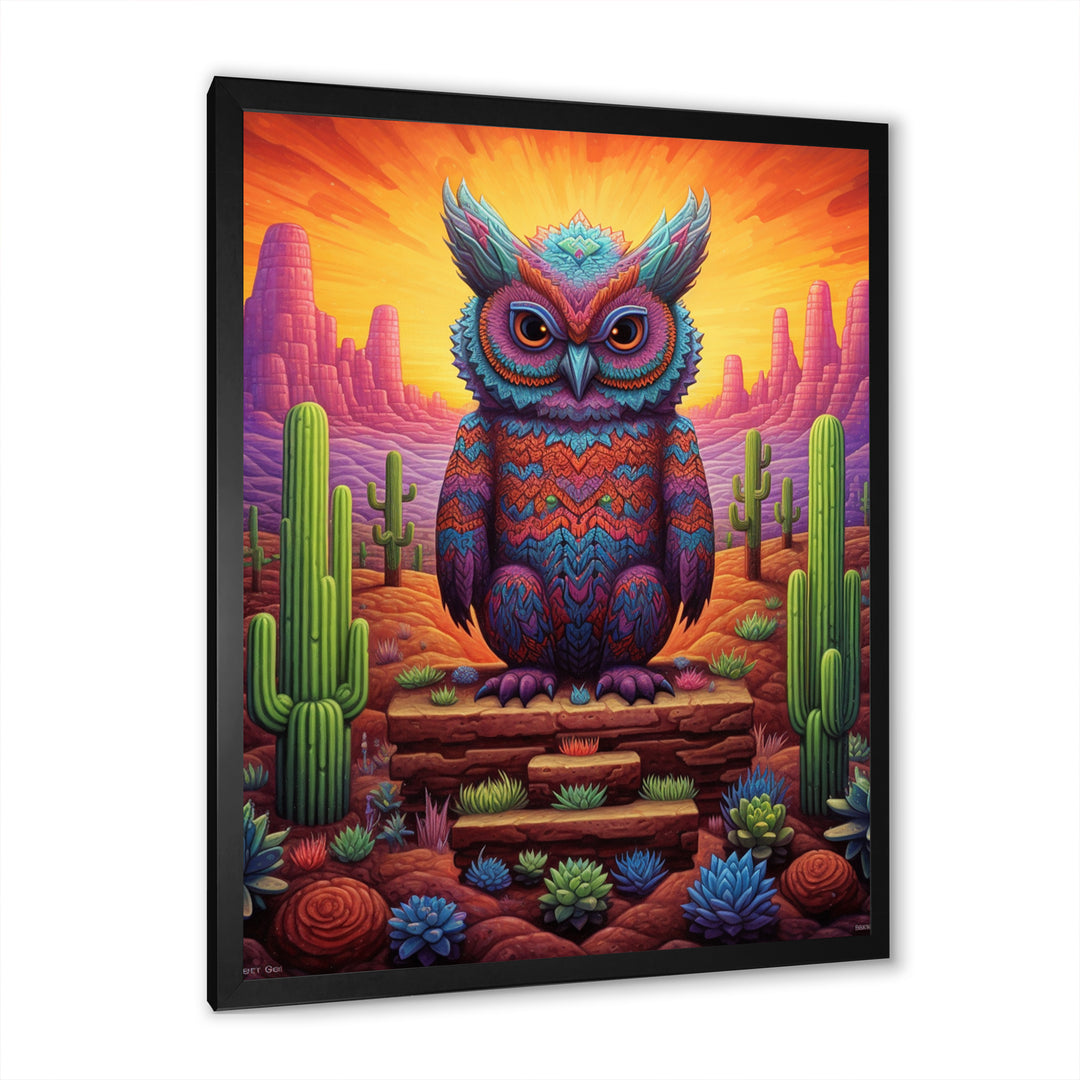 Glorious Owl Surrounded By Cacti In The Desert - Owl Wall Decor