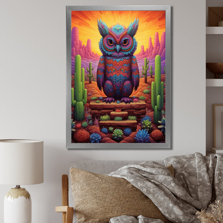 Glorious Owl Surrounded By Cacti In The Desert - Owl Wall Decor