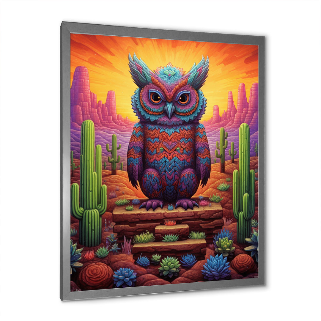 Glorious Owl Surrounded By Cacti In The Desert - Owl Wall Decor