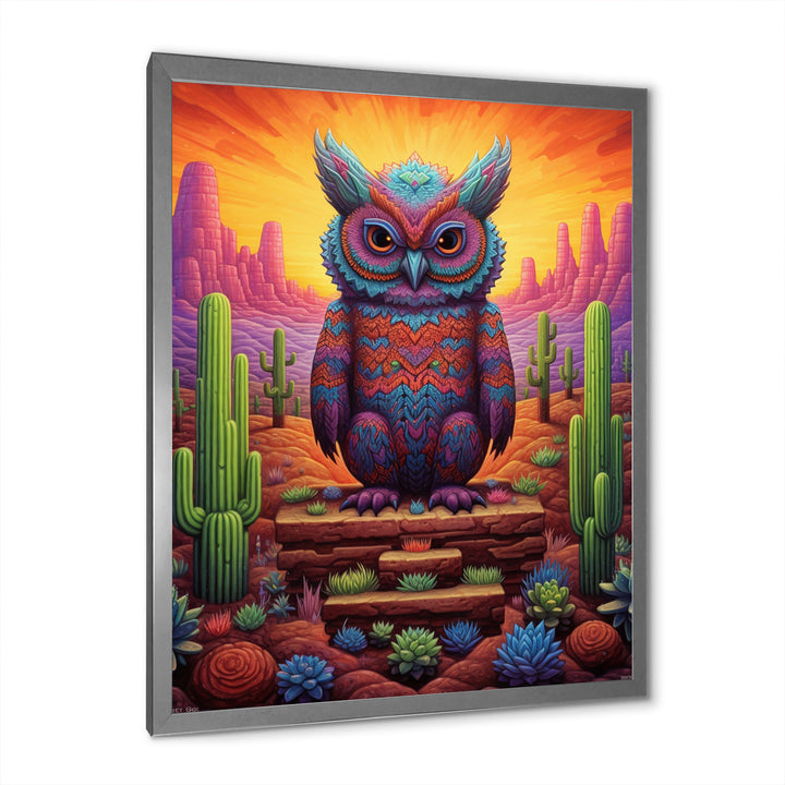 Glorious Owl Surrounded By Cacti In The Desert - Owl Wall Decor