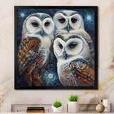 White Owl Gathering - Owl Large Canvas Wall Art