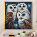 White Owl Gathering - Owl Large Canvas Wall Art