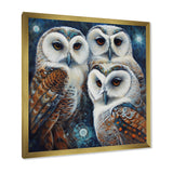 White Owl Gathering - Owl Large Canvas Wall Art