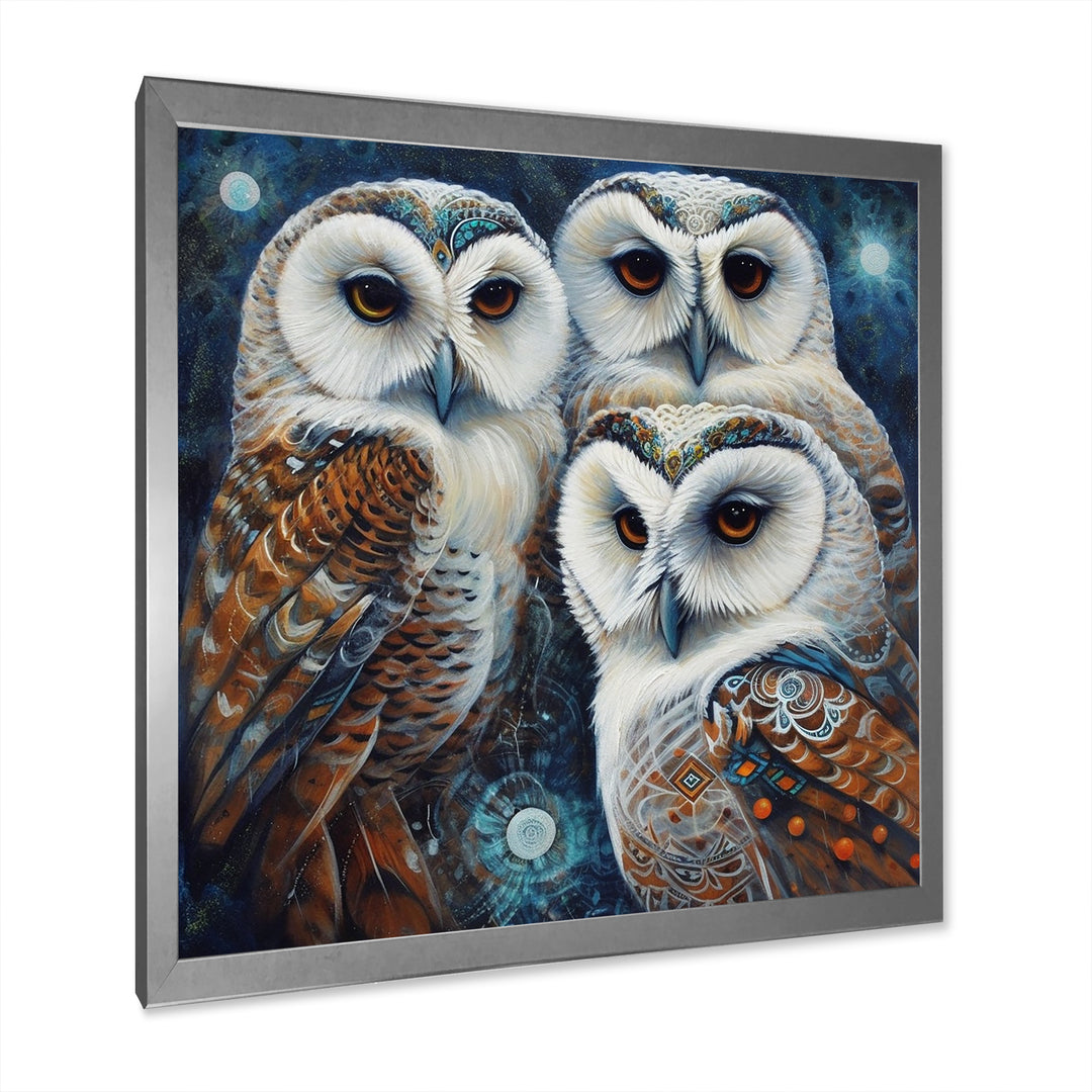 White Owl Gathering - Owl Large Canvas Wall Art