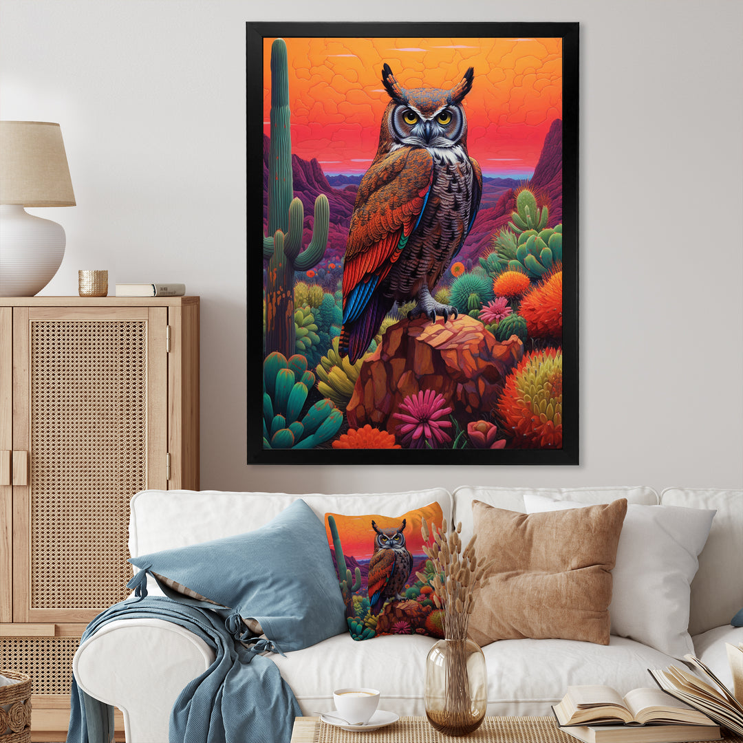 Portrait Of Mysterious Wise Owl In Dessert - Owl Canvas Wall Art