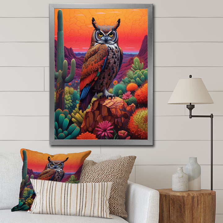 Portrait Of Mysterious Wise Owl In Dessert - Owl Canvas Wall Art