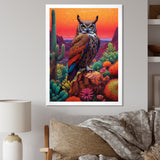 Portrait Of Mysterious Wise Owl In Dessert - Owl Canvas Wall Art