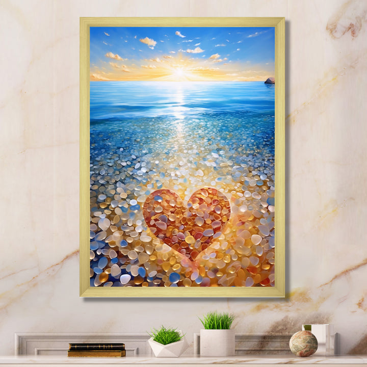 Vibrant Red Heart On Tropical Pebble Beach - Owl Canvas Wall Art