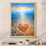 Vibrant Red Heart On Tropical Pebble Beach - Owl Canvas Wall Art