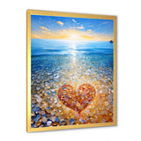 Vibrant Red Heart On Tropical Pebble Beach - Owl Canvas Wall Art