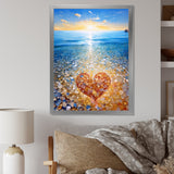Vibrant Red Heart On Tropical Pebble Beach - Owl Canvas Wall Art