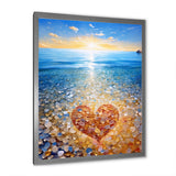 Vibrant Red Heart On Tropical Pebble Beach - Owl Canvas Wall Art