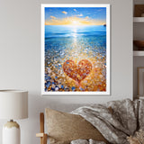 Vibrant Red Heart On Tropical Pebble Beach - Owl Canvas Wall Art