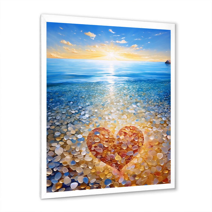 Vibrant Red Heart On Tropical Pebble Beach - Owl Canvas Wall Art
