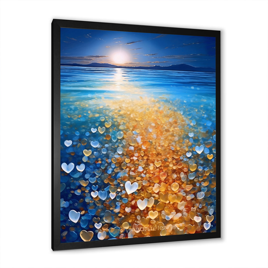 Little Hearts On Tropical Full Moon Beach - Owl Wall Art Prints