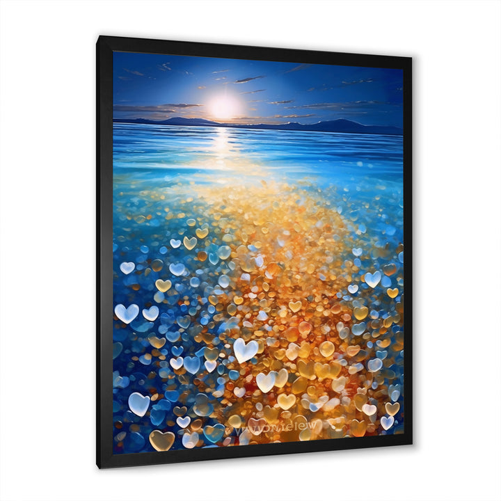 Little Hearts On Tropical Full Moon Beach - Owl Wall Art Prints