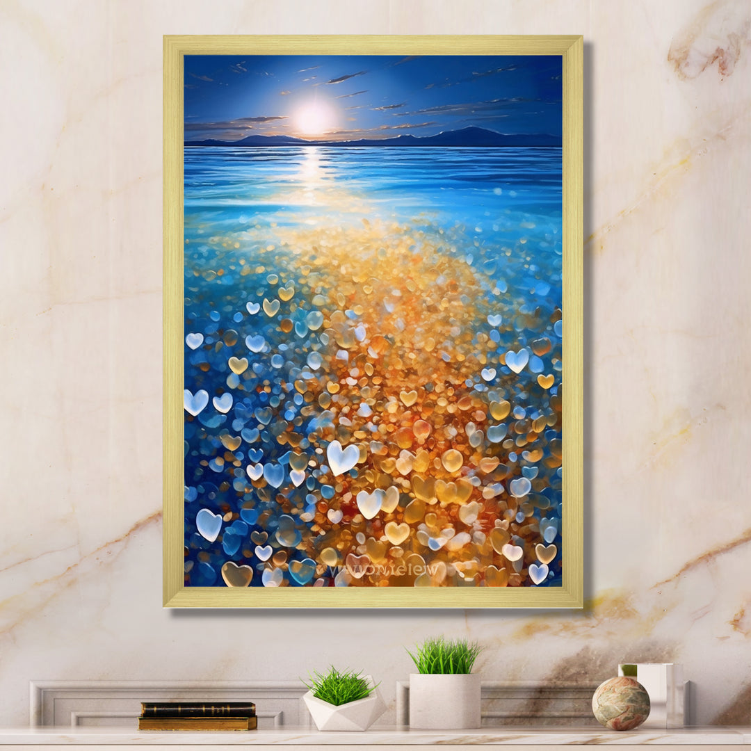 Little Hearts On Tropical Full Moon Beach - Owl Wall Art Prints