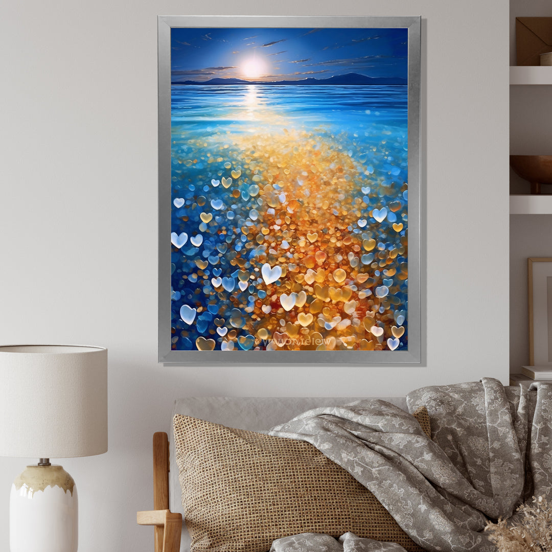 Little Hearts On Tropical Full Moon Beach - Owl Wall Art Prints