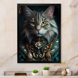 Portrait Of Majestic Cat Retro Royal Glam Outfit - Green Owl Wall Art