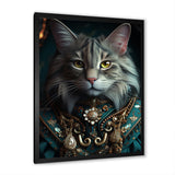 Portrait Of Majestic Cat Retro Royal Glam Outfit - Green Owl Wall Art