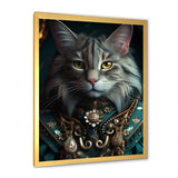 Portrait Of Majestic Cat Retro Royal Glam Outfit - Green Owl Wall Art