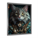 Portrait Of Majestic Cat Retro Royal Glam Outfit - Green Owl Wall Art