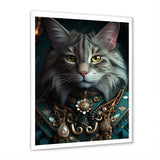 Portrait Of Majestic Cat Retro Royal Glam Outfit - Green Owl Wall Art