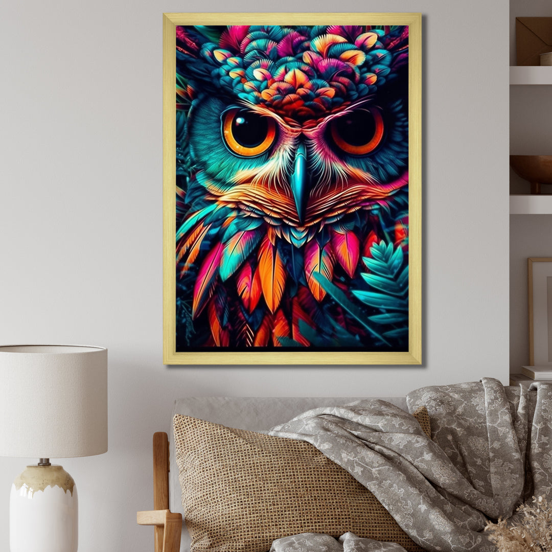 Portrait Of Psychedelic Wise Owl - Owl Canvas Wall Art