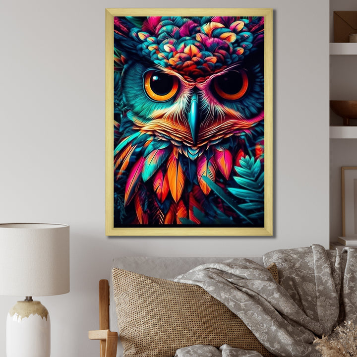 Portrait Of Psychedelic Wise Owl - Owl Canvas Wall Art