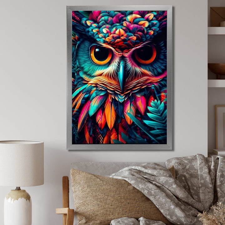 Portrait Of Psychedelic Wise Owl - Owl Canvas Wall Art