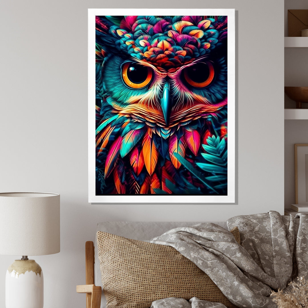 Portrait Of Psychedelic Wise Owl - Owl Canvas Wall Art
