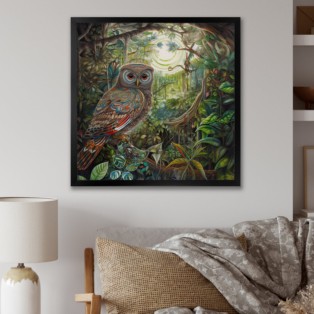 Portrait Of Magical And Wise Owl In The Forest - Owl Canvas Wall Art
