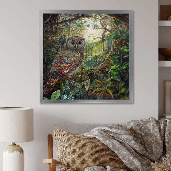 Portrait Of Magical And Wise Owl In The Forest - Owl Canvas Wall Art