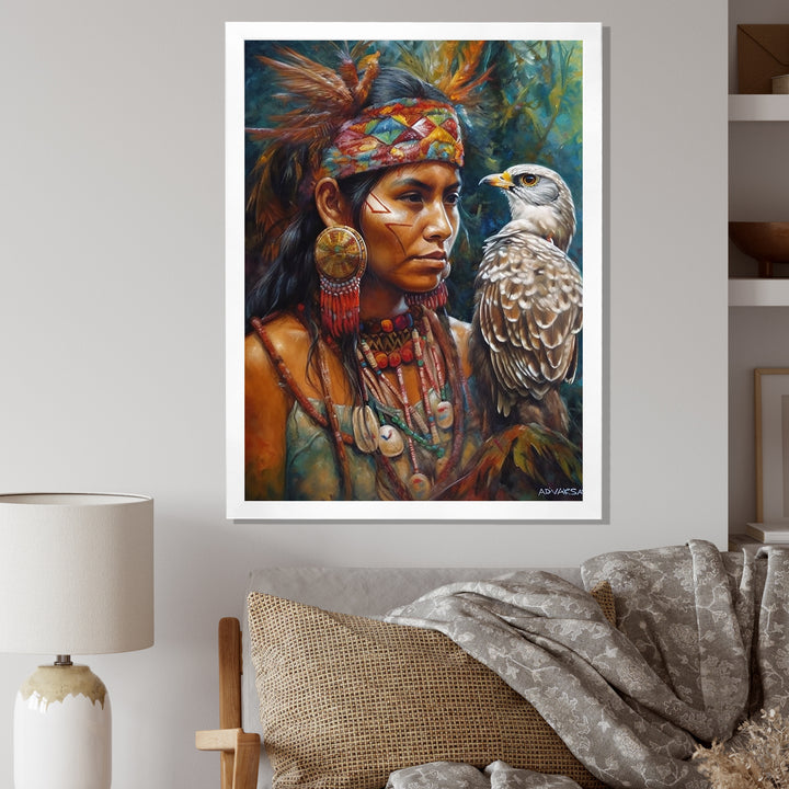 Native Woman With Magical Owl - Owl Wall Decor