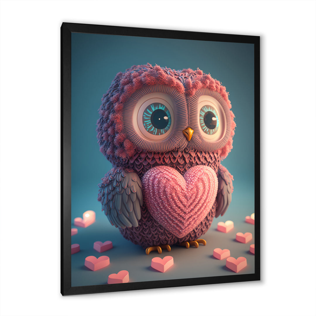 Cute Litte Knitted Pink Heart Owl - Owl Home Decor Art