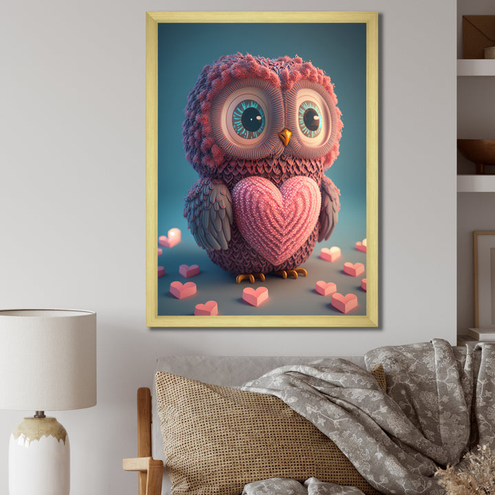 Cute Litte Knitted Pink Heart Owl - Owl Home Decor Art