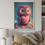 Cute Litte Knitted Pink Heart Owl - Owl Home Decor Art