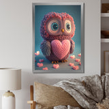 Cute Litte Knitted Pink Heart Owl - Owl Home Decor Art