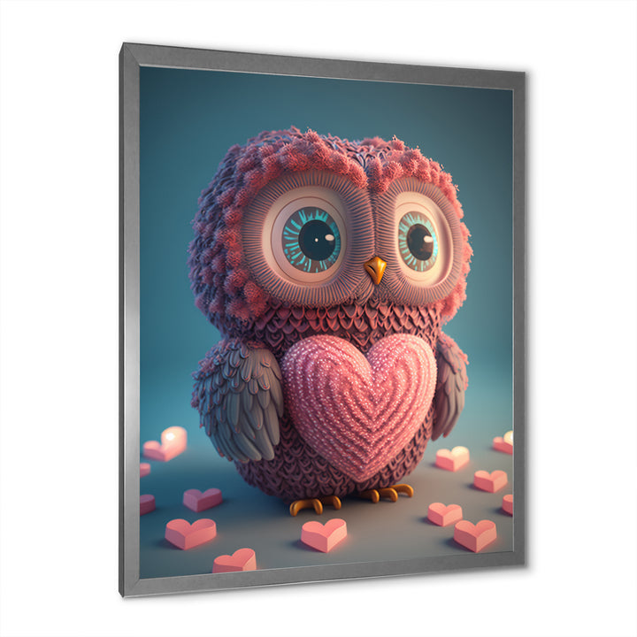 Cute Litte Knitted Pink Heart Owl - Owl Home Decor Art