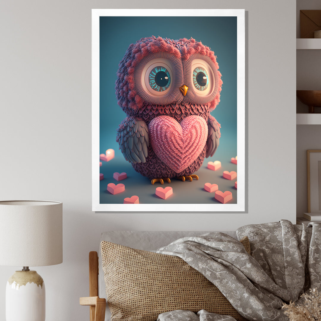 Cute Litte Knitted Pink Heart Owl - Owl Home Decor Art