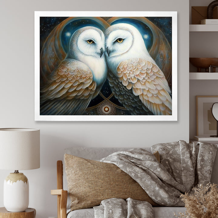 White Owls in love - Owl Wall Decor