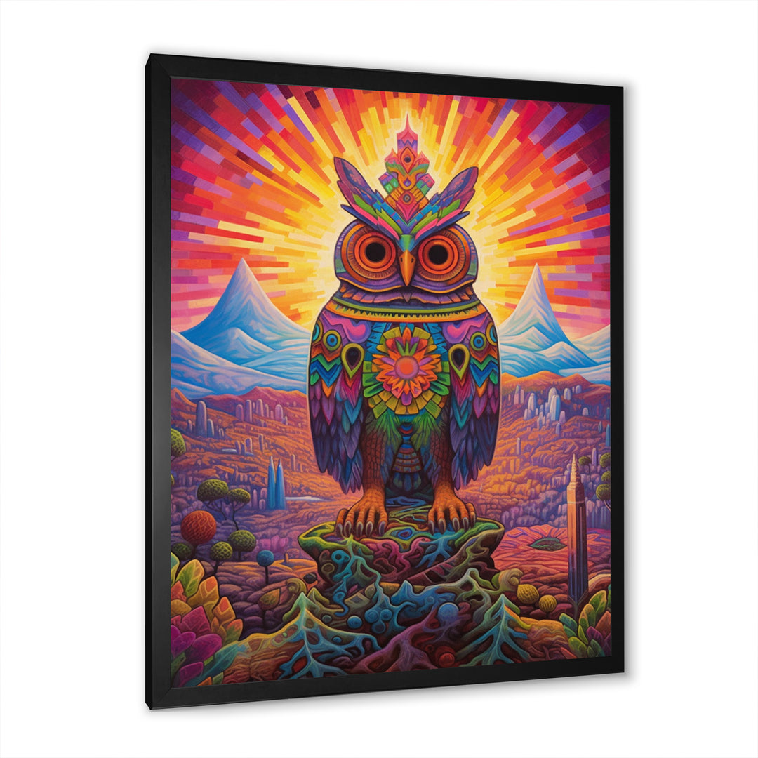 Portrait Of Purple Shamanic Owl Mexican Dessert - Owl Wall Decor