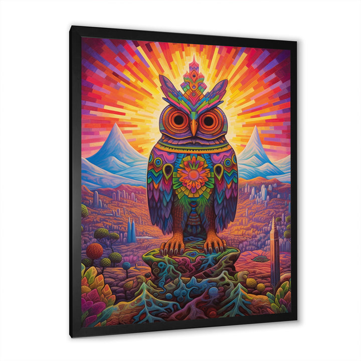 Portrait Of Purple Shamanic Owl Mexican Dessert - Owl Wall Decor