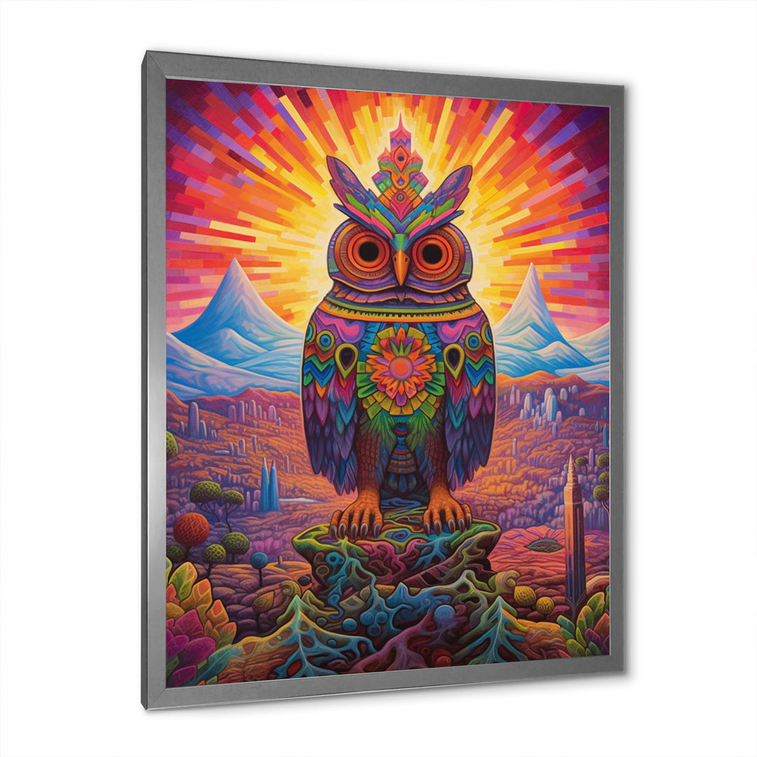 Portrait Of Purple Shamanic Owl Mexican Dessert - Owl Wall Decor