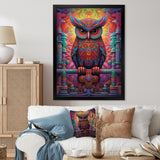 Purple Yellow Colorful Owl gaze - Purple Owl Wall Art