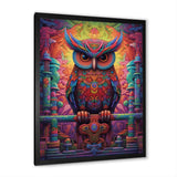 Purple Yellow Colorful Owl gaze - Purple Owl Wall Art