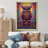 Purple Yellow Colorful Owl gaze - Purple Owl Wall Art