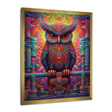 Purple Yellow Colorful Owl gaze - Purple Owl Wall Art